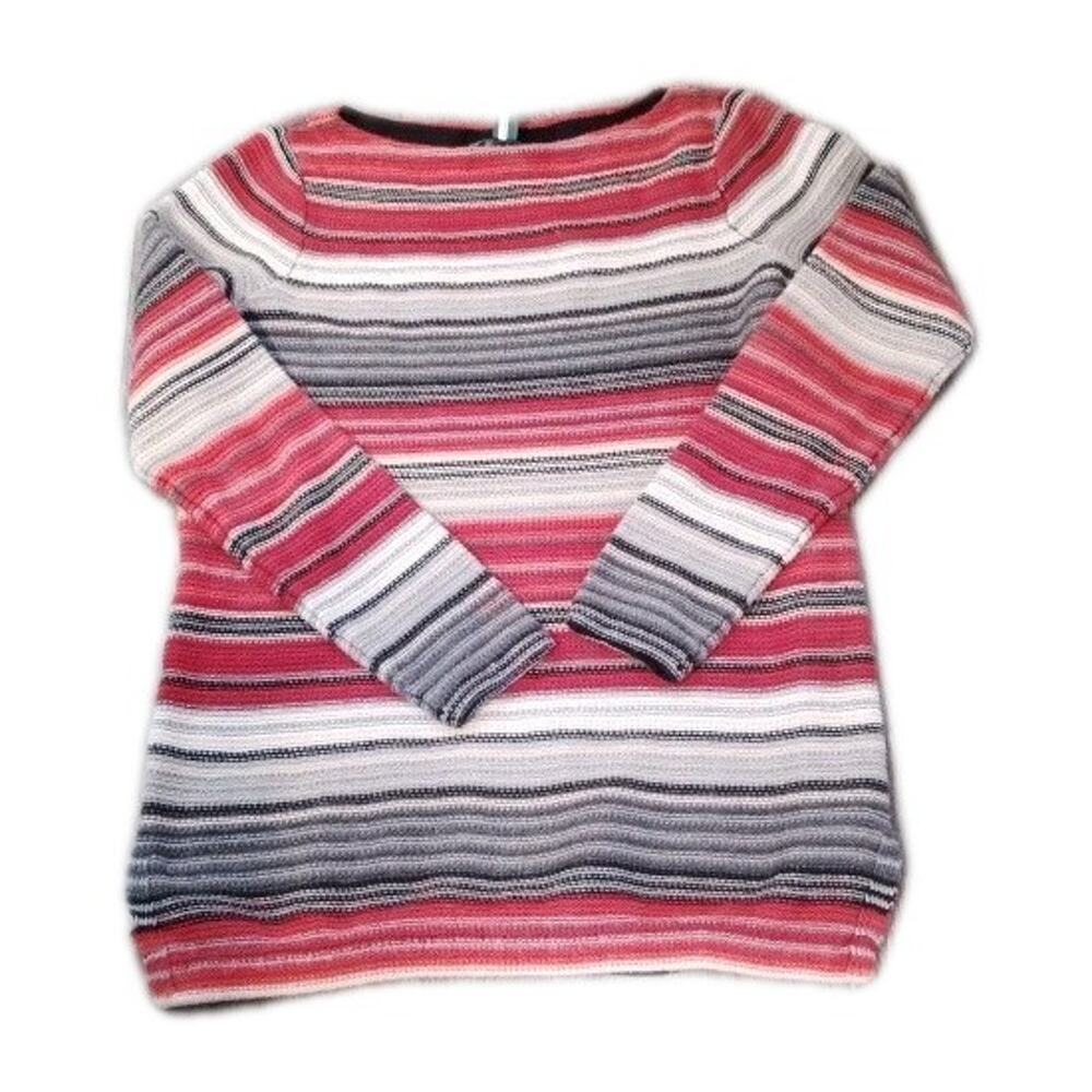 Lauren Ralph Lauren Sweater Womens Petite Medium Red Black Stripe Knit Pullover